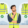 Warnschutzshirt oder Sicherheitsweste: gelbes Warnschutzshirt und neongelbe Weste mit silbernen Reflexstreifen, illustriert an einer Person
