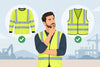 Warnschutzshirt oder Sicherheitsweste: gelbes Warnschutzshirt und neongelbe Weste mit silbernen Reflexstreifen, illustriert an einer Person
