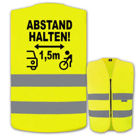 Gelbe Warnweste mit Aufdruck ABSTAND HALTEN für Fahrrad und E-Bike Sicherheit