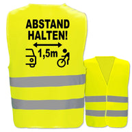Gelbe Warnweste mit Aufdruck ABSTAND HALTEN für Fahrrad und E-Bike, verschiedene Westenarten, zertifizierte Klasse 2 Warnweste
