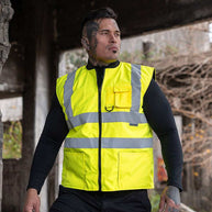 2 in 1 Bodywarmer „Ural“ in fluoreszierendem Gelb mit Reflexstreifen und Taschen, zertifizierte Hi-Vis-Weste mit Wendefunktion