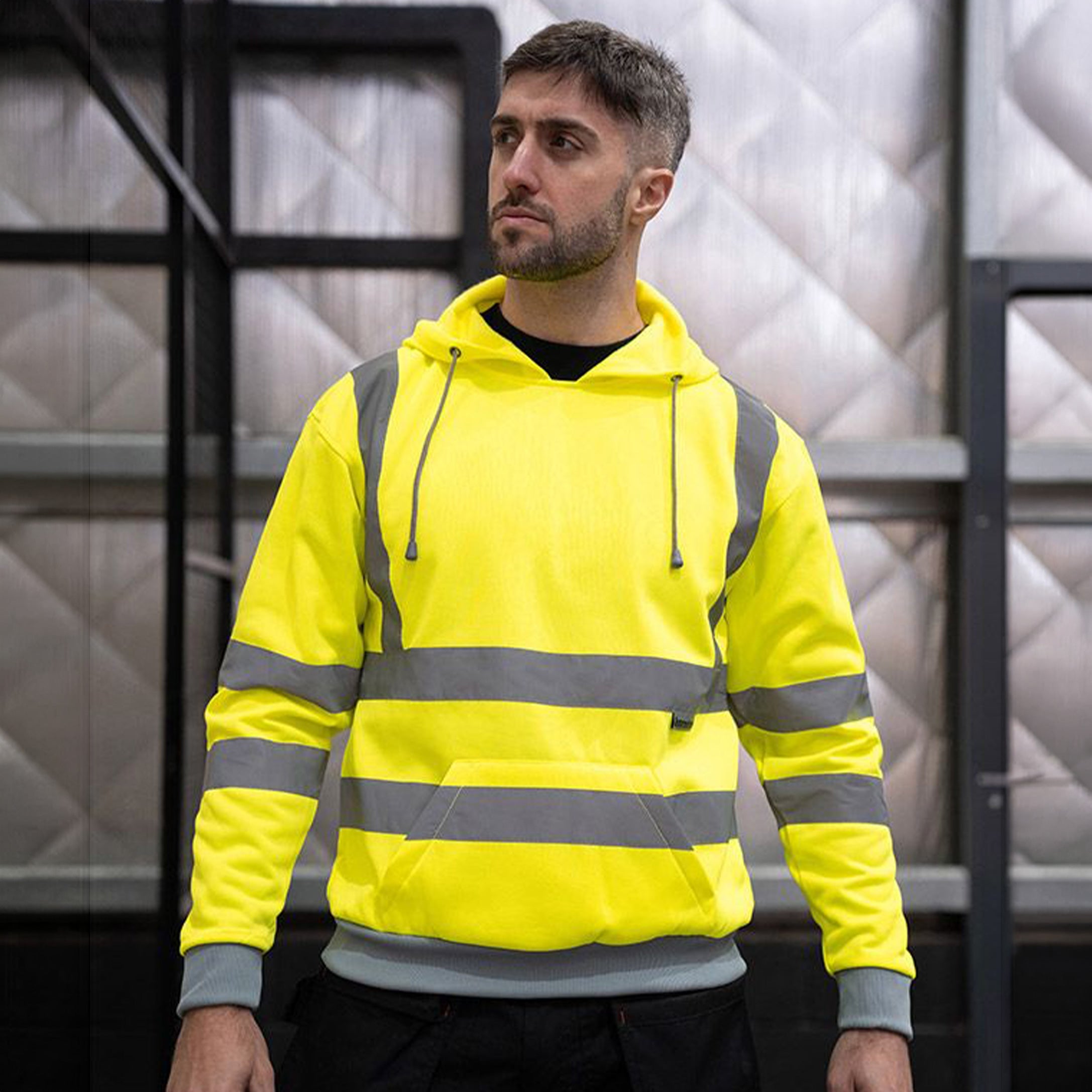 Korntex Hoodie „Cork“ Warnschutz-Hoodie mit vier reflektierenden Leuchtstreifen in Signalfarben und Kapuze mit Kordelzug