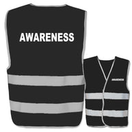 Warnwesten mit Aufdruck Awareness in verschiedenen Farben und Größen mit zwei Leuchtstreifen und individuellem Druckoptionen