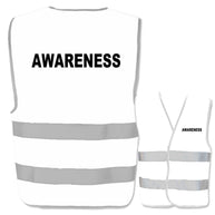 Warnweste mit Aufdruck Awareness in gelb mit zwei Leuchtstreifen, viele Farben und Größen, reflektierend und anpassbar