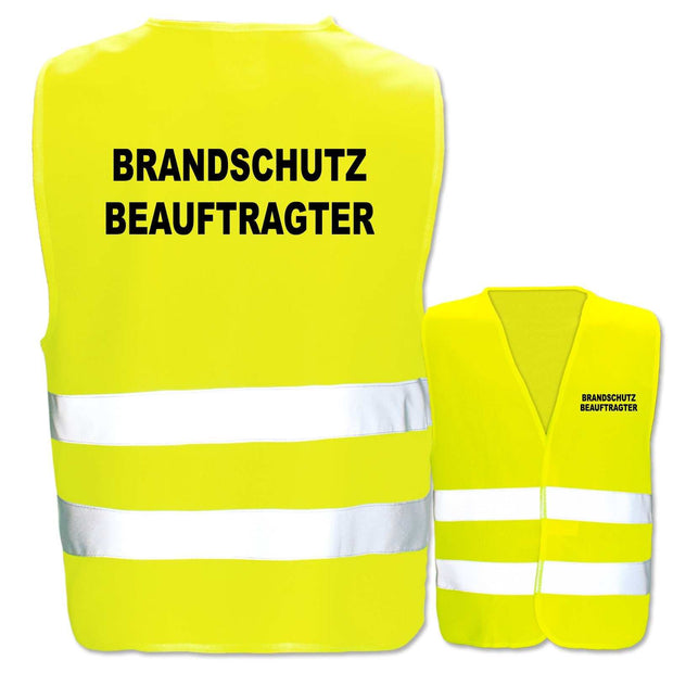 Warnwesten mit Aufdruck Brandschutzbeauftragter in gelb mit zwei Leuchtstreifen, verschiedene Größen und individuell konfigurierbar