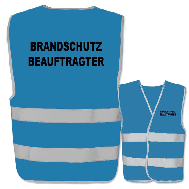 Blaue Warnweste mit Aufdruck Brandschutzbeauftragter und zwei reflektierenden Leuchtstreifen
