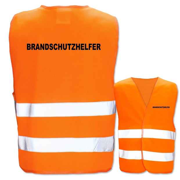 Orange Warnwesten mit Aufdruck Brandschutzhelfer und zwei reflektierenden Leuchtstreifen, verschiedene Farben und Größen verfügbar