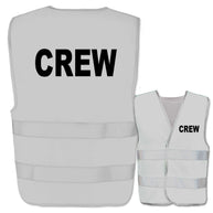 Warnwesten mit Aufdruck Crew in verschiedenen Farben und Größen mit zwei Leuchtstreifen und individuellem Druck