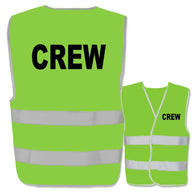Warnwesten mit Aufdruck Crew in verschiedenen Farben und Größen mit zwei Leuchtstreifen und retroreflektierendem Druck