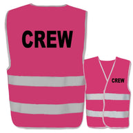 Warnwesten mit Aufdruck Crew in verschiedenen Farben und Größen mit zwei Leuchtstreifen und individuell wählbarem Druck