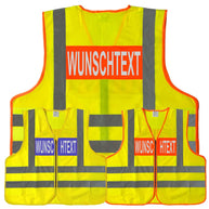 Dönges-Signalweste hochwertige Warnweste mit 4 reflektierenden Leuchtstreifen und Wunschtextbedruckung Größe M-XXL