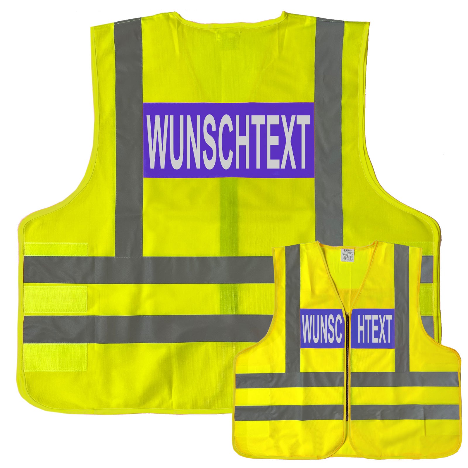 Dönges Warnweste / Signalweste nach BMI-Vorgabe mit 4 Leuchtstreifen // Größe M-XXL // Begriff: Ihr Wunschtext