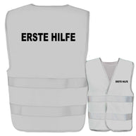 Erste Hilfe-Warnweste mit zwei Leuchtstreifen in Gelb und Orange von EasyMesh, verfügbar in mehreren Größen und individuell bedruckbar
