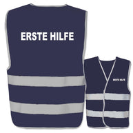 Erste Hilfe-Warnwesten mit zwei reflektierenden Leuchtstreifen in verschiedenen Farben und Größen