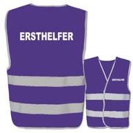 Ersthelfer-Warnweste mit zwei Leuchtstreifen in verschiedenen Farben und Größen, reflektierend und zertifiziert