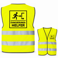 Evakuierungshelfer-Warnweste – Signal-Gelb (Saum Schwarz) – Vorder- und Rückseite