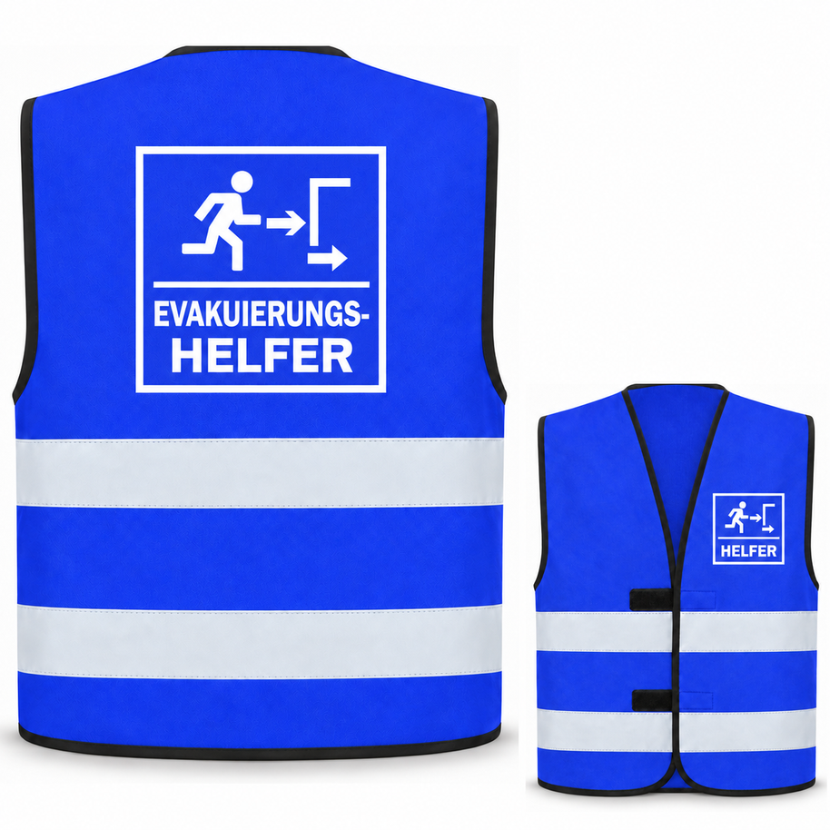 Evakuierungshelfer-Warnweste – Blau – Vorder- und Rückseite