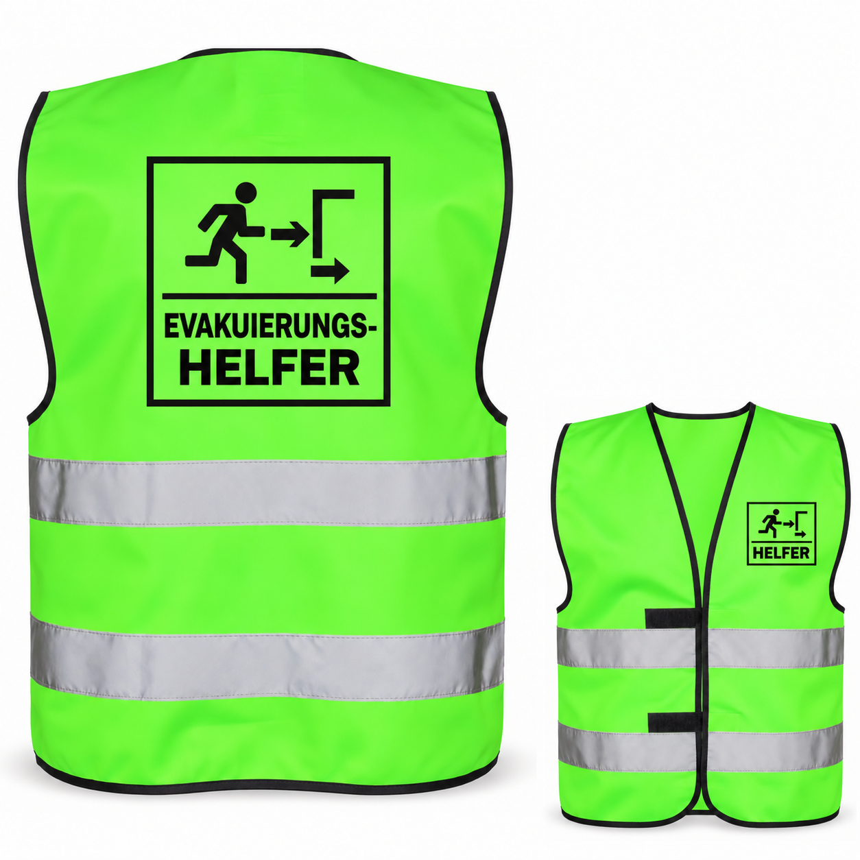 Evakuierungshelfer-Warnweste – Neongrün – Vorder- und Rückseite