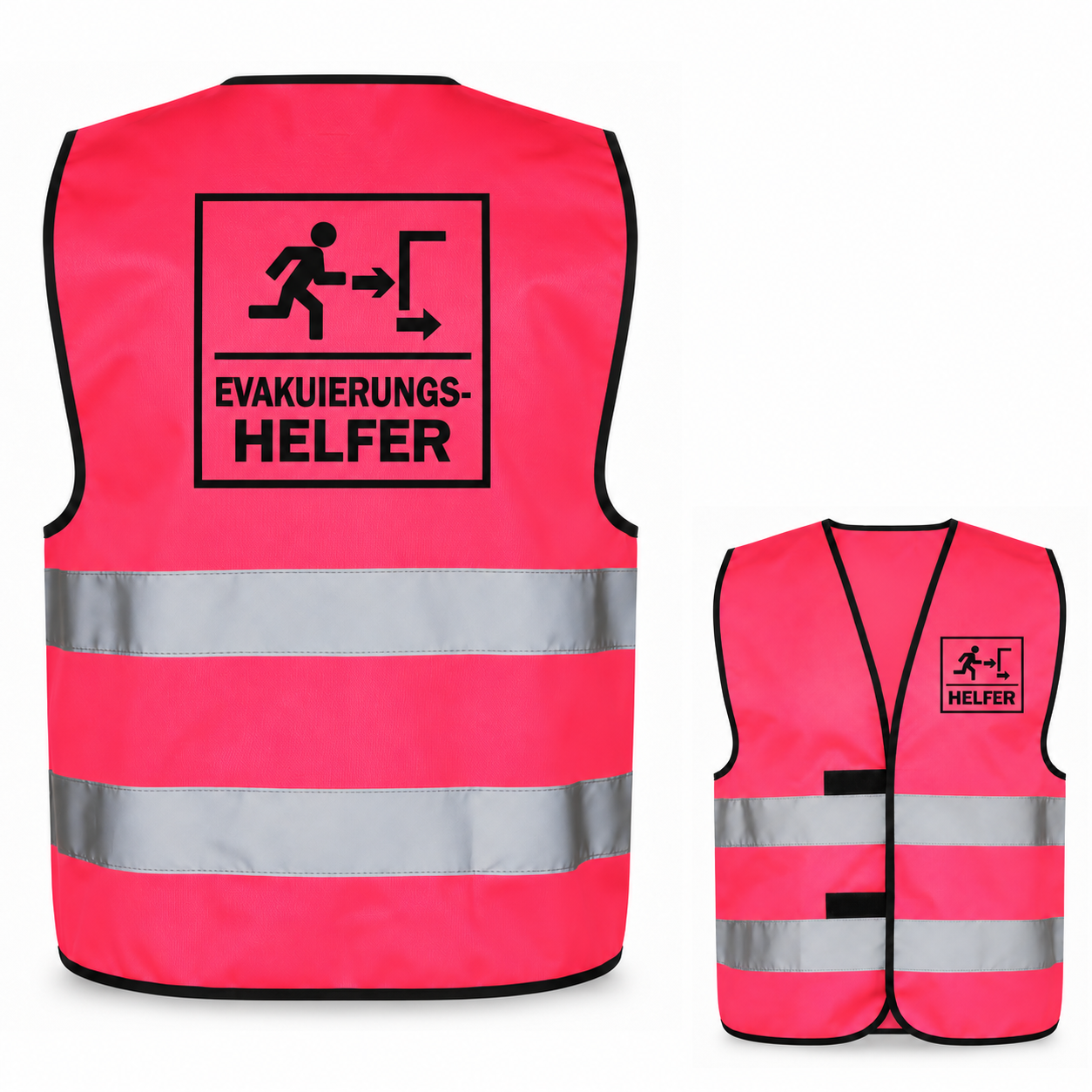 Evakuierungshelfer-Warnweste – Neonpink – Vorder- und Rückseite
