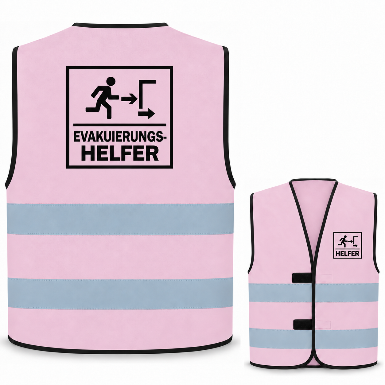 Evakuierungshelfer-Warnweste – Rosa – Vorder- und Rückseite