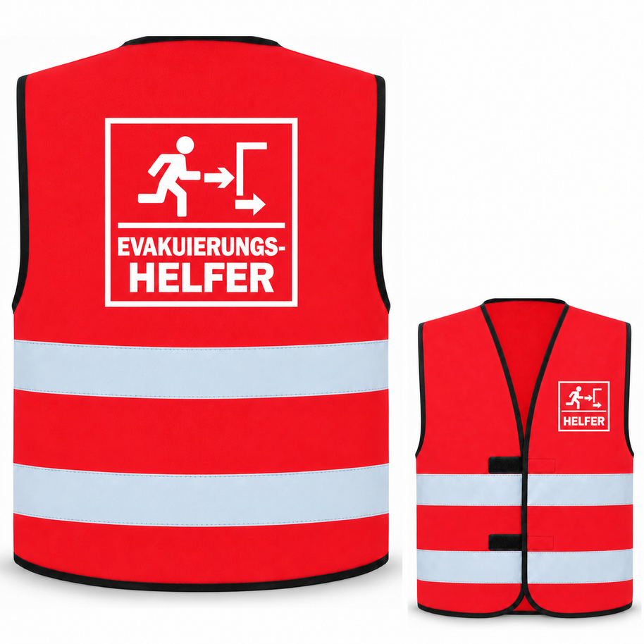 Evakuierungshelfer-Warnweste – Rot – Vorder- und Rückseite