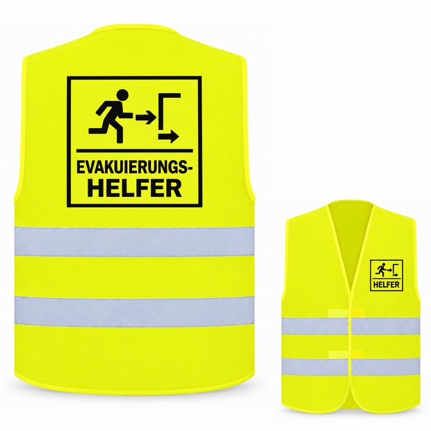 Evakuierungshelfer-Warnweste – Signal-Gelb (Saum Gelb) – Vorder- und Rückseite