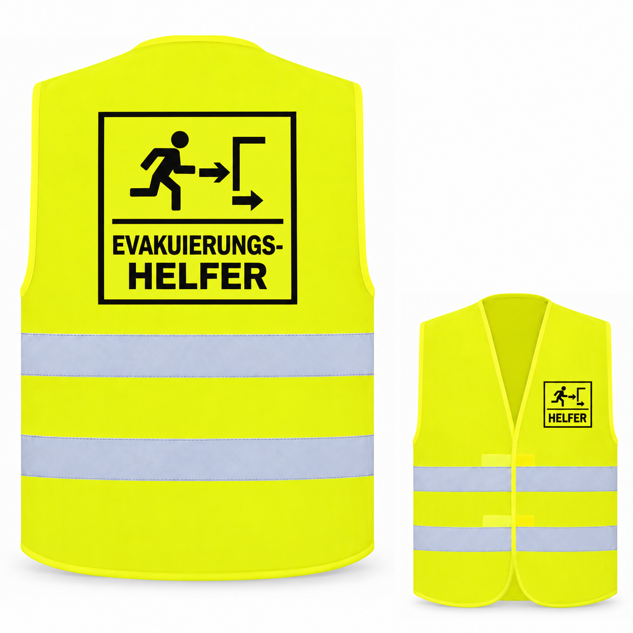 Evakuierungshelfer-Warnweste – Signal-Gelb (Saum Gelb) – Vorder- und Rückseite