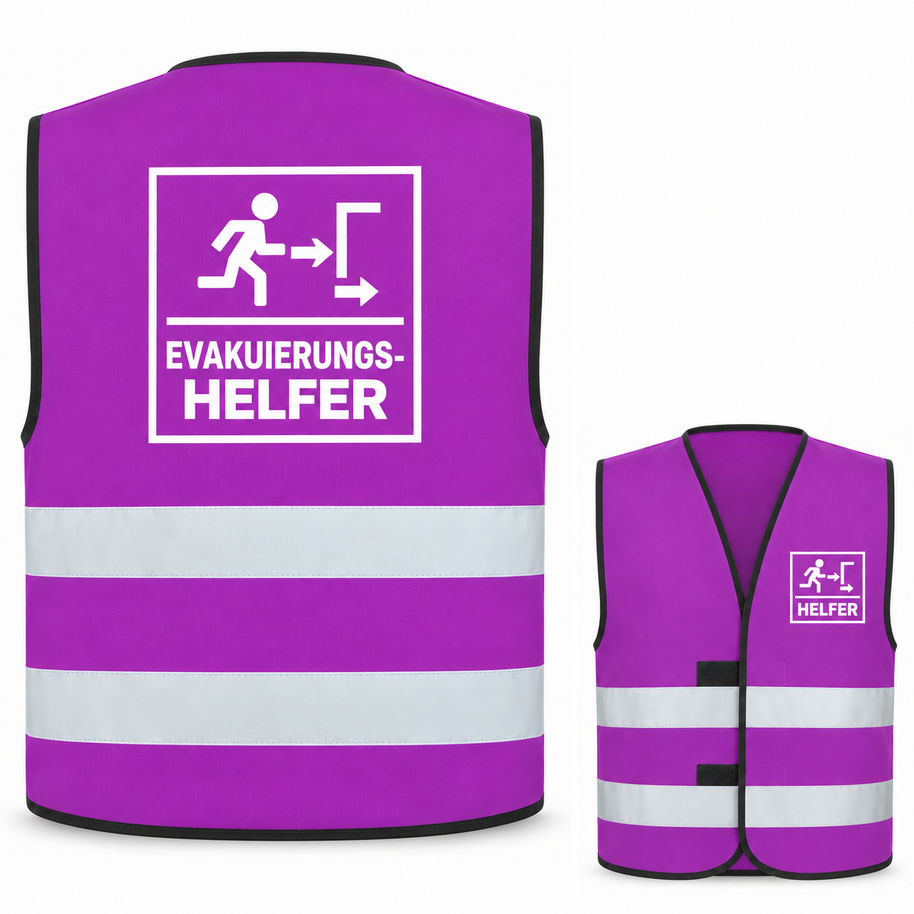 Evakuierungshelfer-Warnweste – Violett – Vorder- und Rückseite