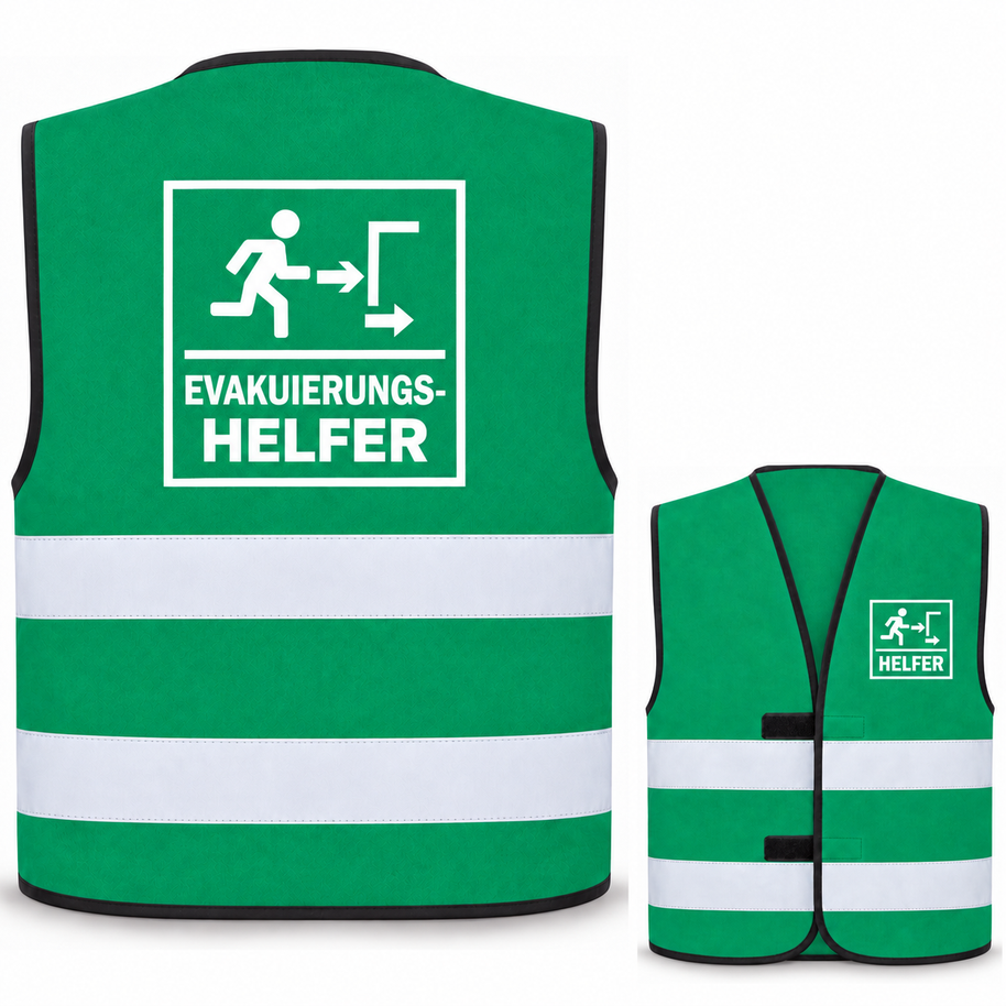 Evakuierungshelfer-Warnweste – Waldgrün – Vorder- und Rückseite