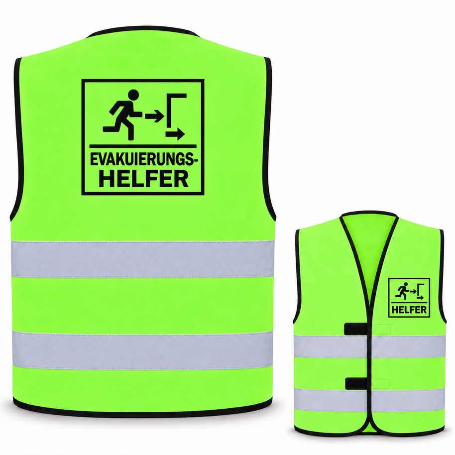 Evakuierungshelfer-Warnweste – Hellgrün – Vorder- und Rückseite