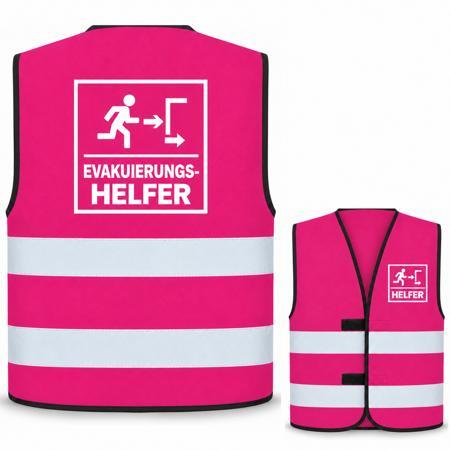 Evakuierungshelfer-Warnweste – Magenta – Vorder- und Rückseite