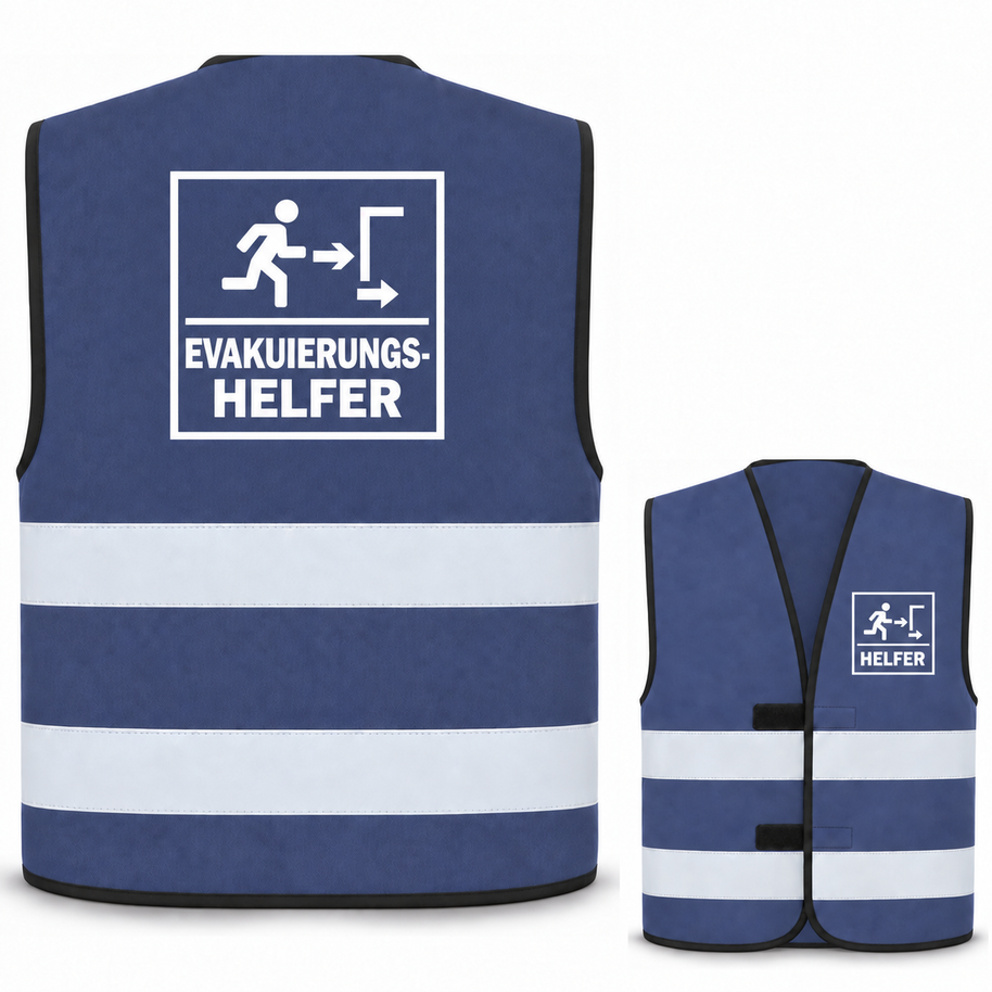 Evakuierungshelfer-Warnweste – Marineblau – Vorder- und Rückseite