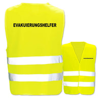 Evakuierungshelfer-Warnwesten mit zwei Leuchtstreifen in verschiedenen Farben und Größen