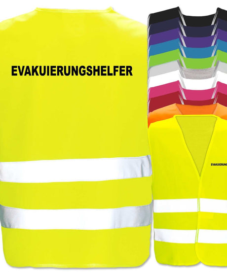 Evakuierungshelfer-Warnweste in gelb mit zwei Leuchtstreifen und individuellem Aufdruck, viele Farben und Größen verfügbar