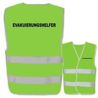Evakuierungshelfer-Warnweste mit zwei Leuchtstreifen in Gelb und Orange, verschiedene Größen und Druckoptionen