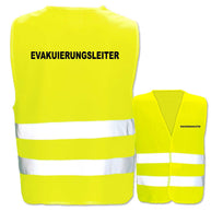Evakuierungsleiter-Warnweste in Gelb mit zwei leuchtenden Streifen und individuellem Aufdruck