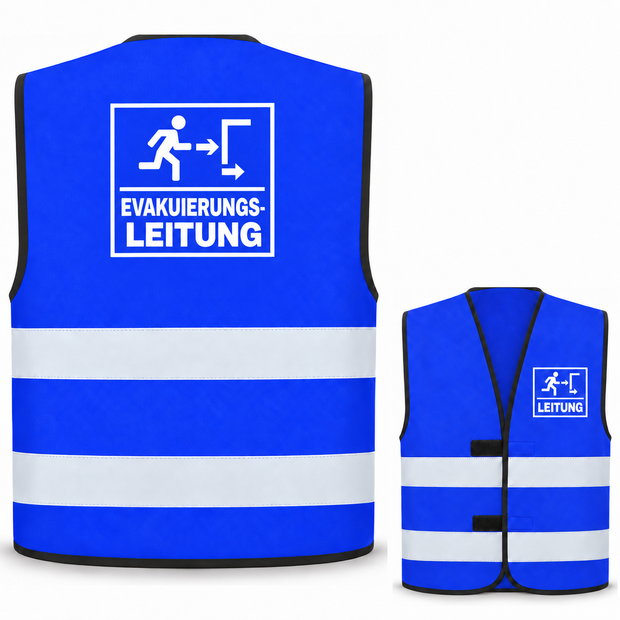 Evakuierungsleitung-Warnweste – Blau – Vorder- und Rückseite