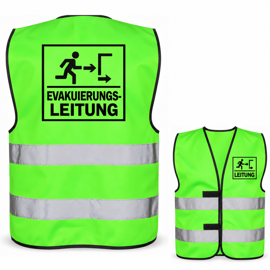 Evakuierungsleitung-Warnweste – Neongrün – Vorder- und Rückseite
