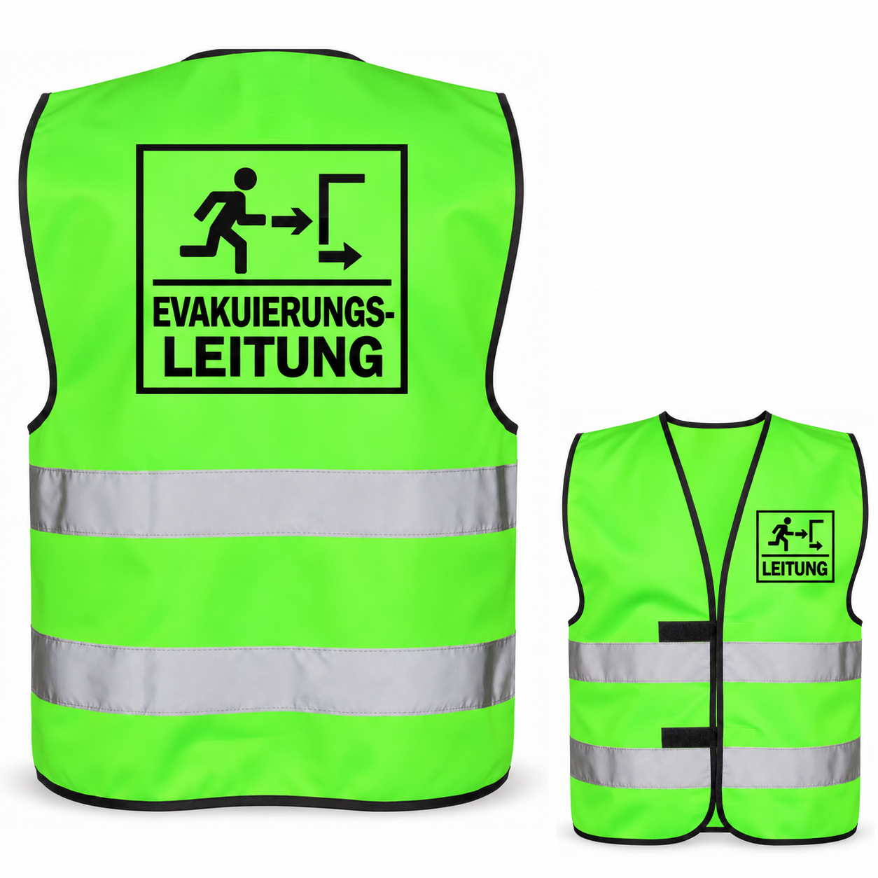 Evakuierungsleitung-Warnweste – Neongrün – Vorder- und Rückseite