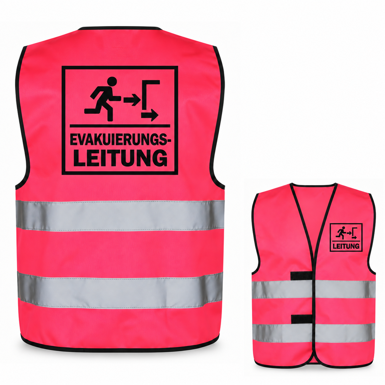 Evakuierungsleitung-Warnweste – Neonpink – Vorder- und Rückseite
