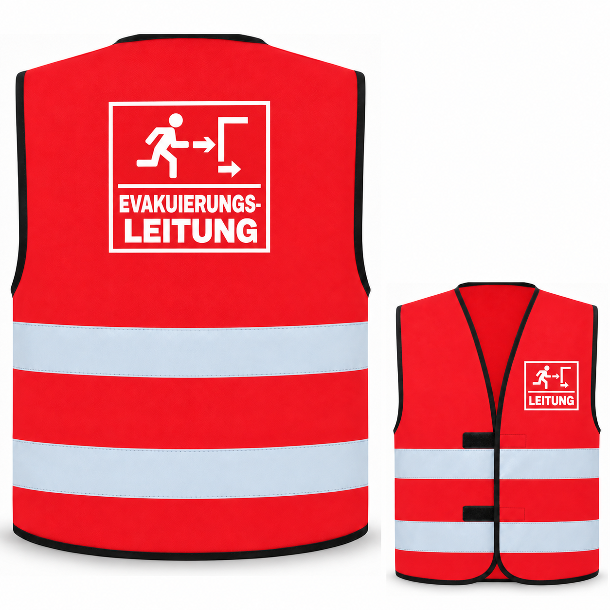 Evakuierungsleitung-Warnweste – Rot – Vorder- und Rückseite
