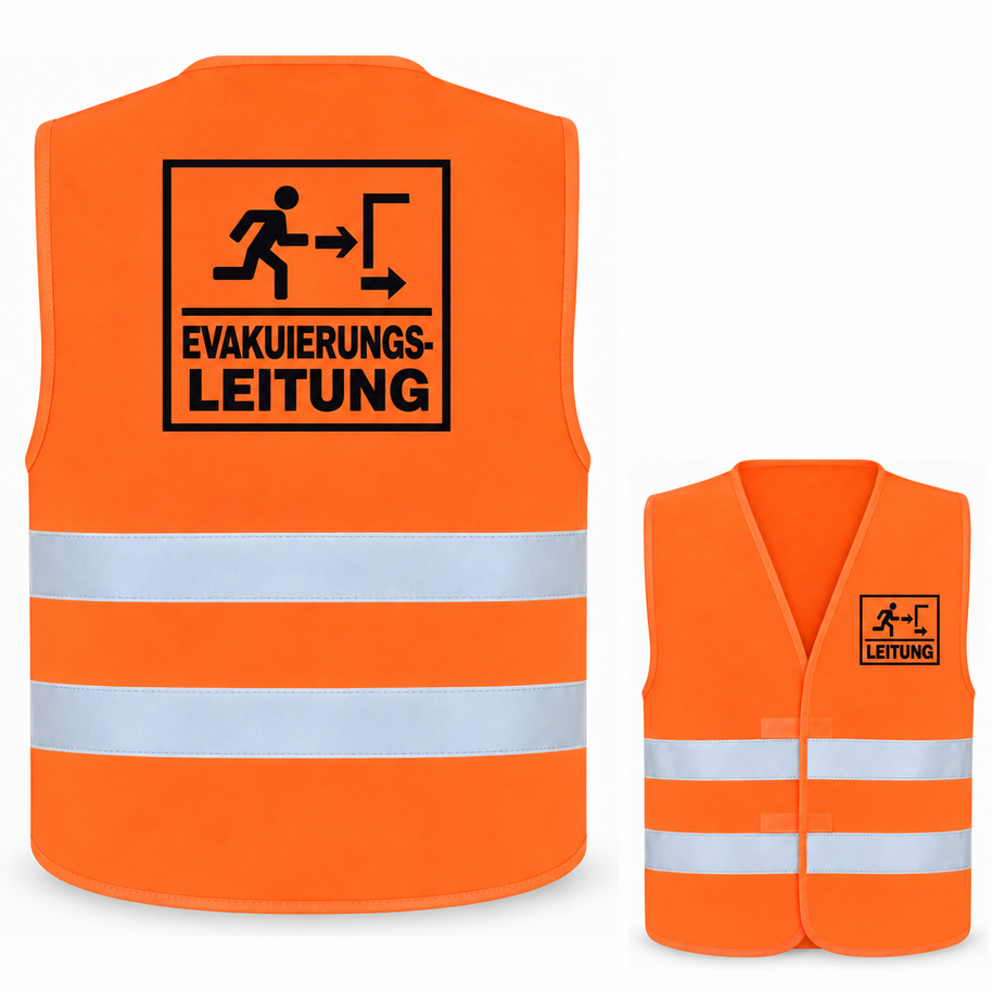 Evakuierungsleitung-Warnweste – Signal-Orange (Saum Orange) – Vorder- und Rückseite
