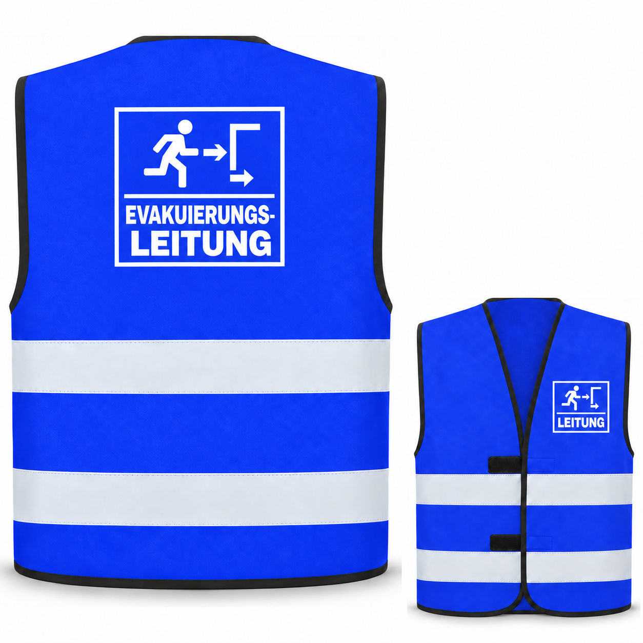 Evakuierungsleitung-Warnweste – Blau – Vorder- und Rückseite