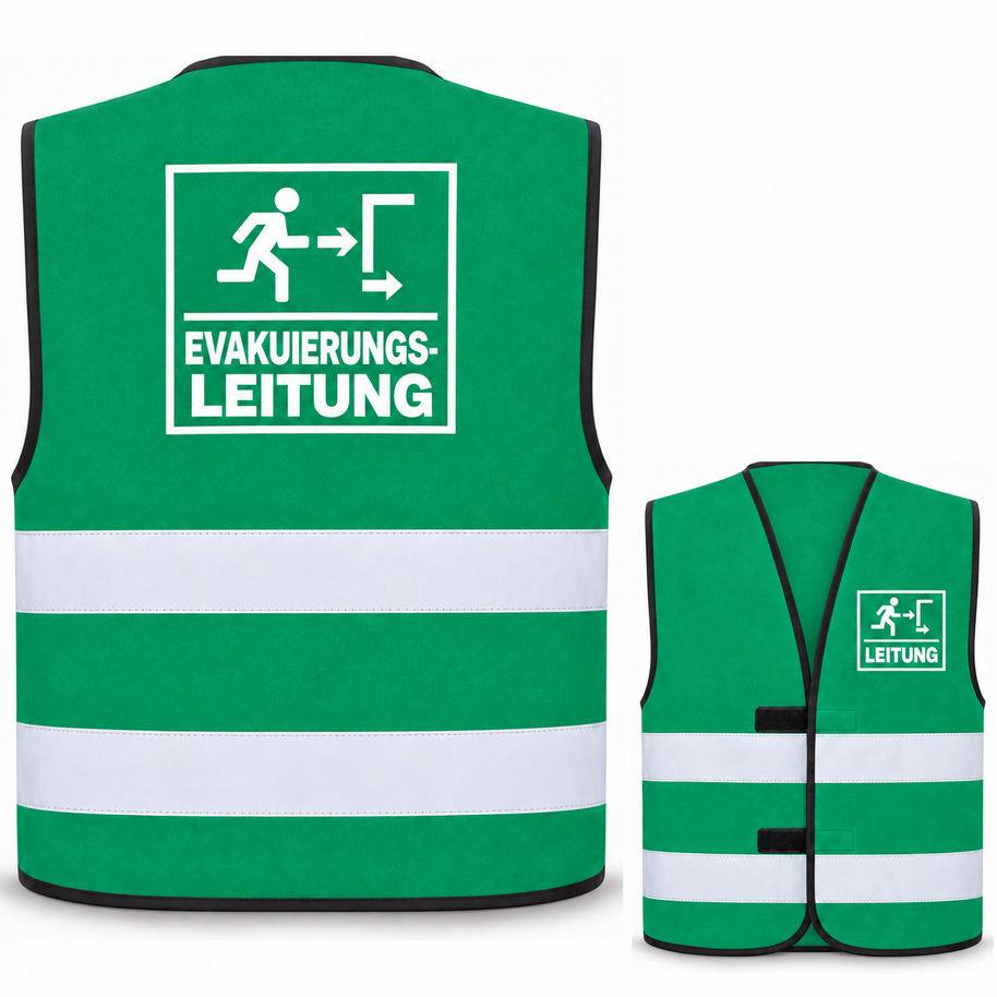 Evakuierungsleitung-Warnweste – Waldgrün – Vorder- und Rückseite
