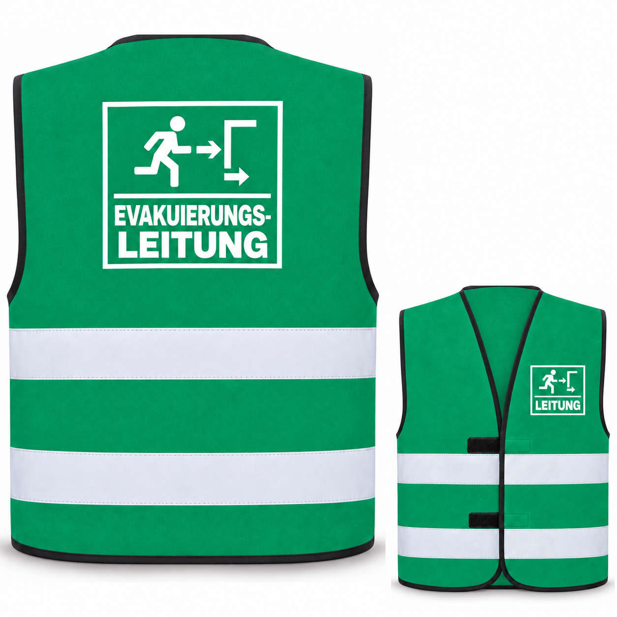 Evakuierungsleitung-Warnweste – Waldgrün – Vorder- und Rückseite