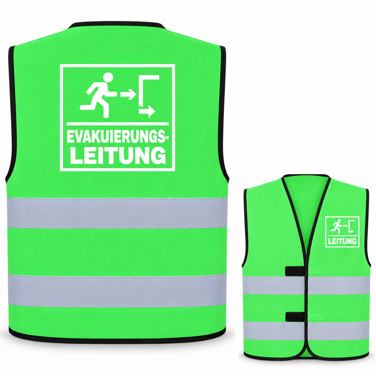 Evakuierungsleitung-Warnweste – Grün – Vorder- und Rückseite
