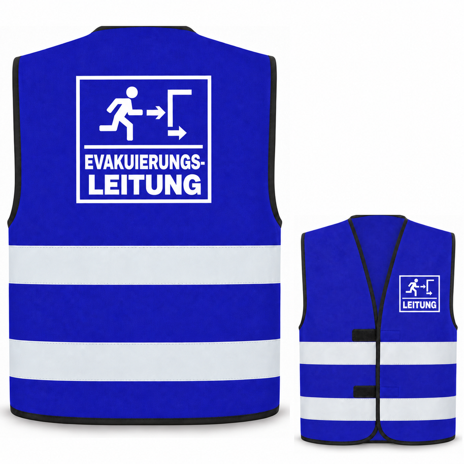Evakuierungsleitung-Warnweste – Königsblau – Vorder- und Rückseite