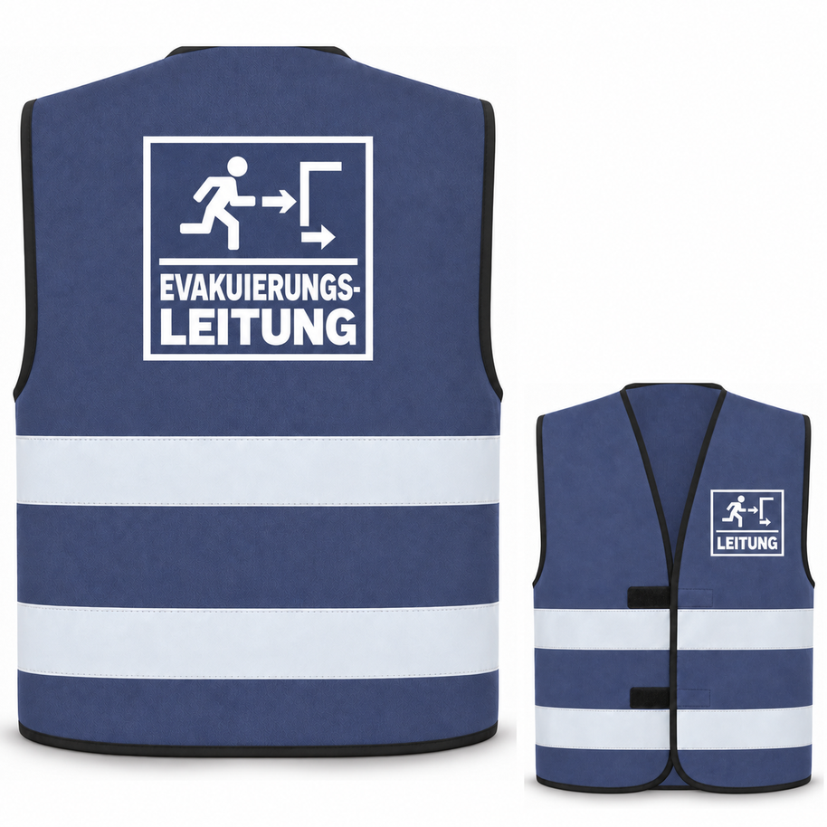 Evakuierungsleitung-Warnweste – Marineblau – Vorder- und Rückseite
