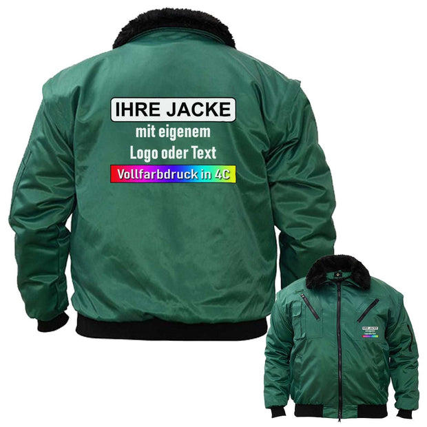 Grüne 4-in-1 Premium Pilotenjacke Oslo mit abnehmbarem Futter, wasserabweisend und bedruckbar