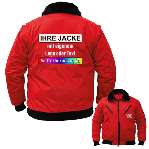 Rote 4-in-1 Premium Pilotenjacke mit abnehmbarem Innenfutter und Ärmeln, individuell bedruckbar, wasserabweisend und vielseitig einsetzbar